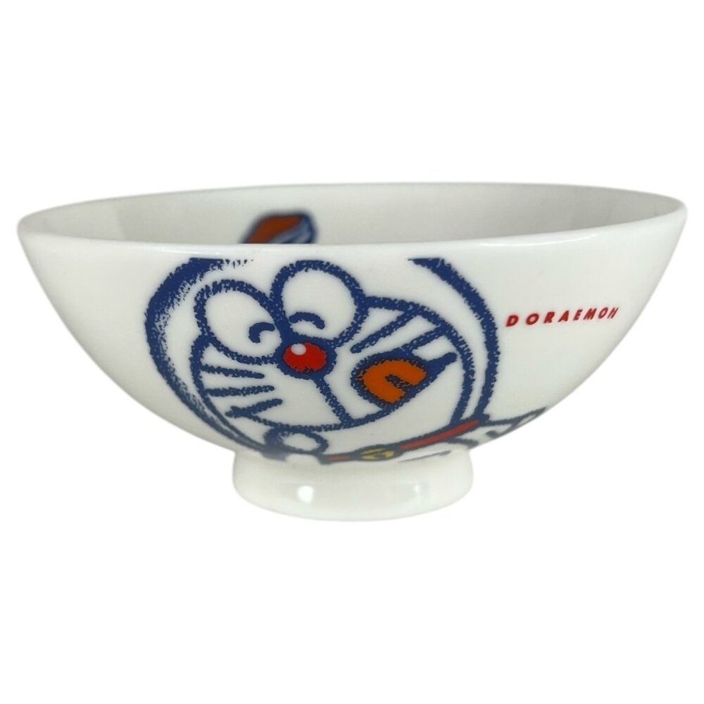Doraemon Cat Ramen Bowl White Ceramic Footed Pedestal Rice‎ White Blue Anime